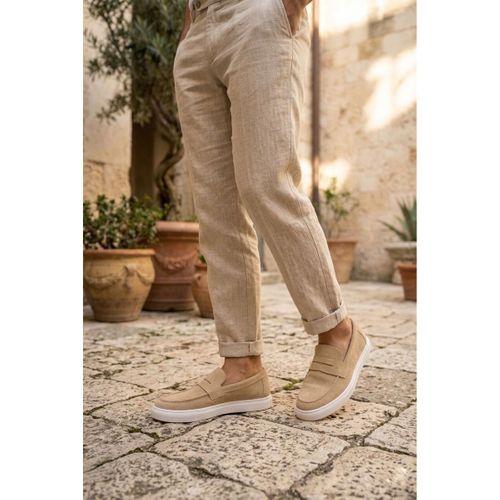 BA0580 Bağcıksız Kuşaklı Yüksek Taban Krem Süet Erkek Ayakkabı