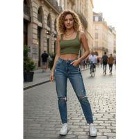 Kadın Haki Yeşili Kalın Askılı Crop Top Büstiyer Esnek Kumaş Şık Basic Kadın Üst Giyim