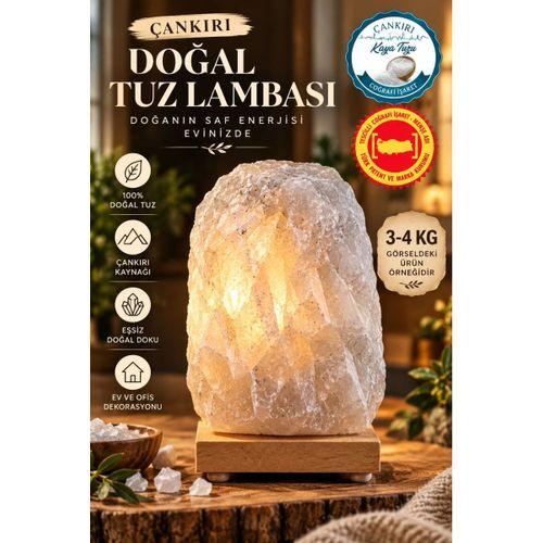 Çankırı 3-4 Kg Gri Doğal Kaya Tuzu Lambası Ahşap Kaideli Dekoratif Lamba