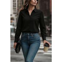 Kadın Uzun Kollu Yakalı Trikoton Gömlek