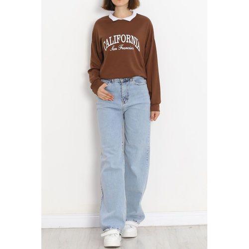 Polo Yaka Baskılı Sweat Kahve