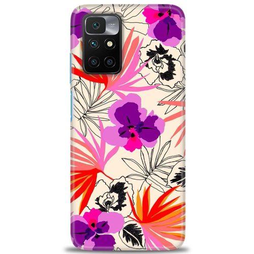 Xiaomi Redmi 10 Kılıf HD Baskılı Kılıf - Kırmızı Mor Çiçekler + Tam Ekran Koruyucu