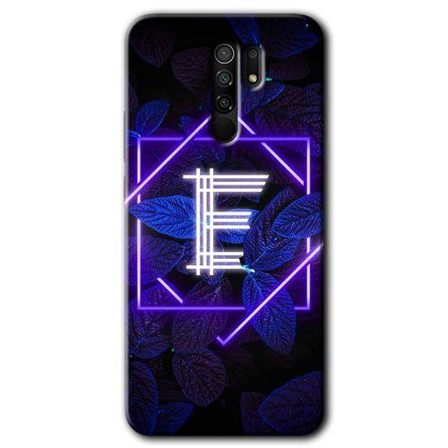 MRCİLETİSİM Xiaomi Redmi 9 Kılıf HD Desen Baskılı Arka Kapak+Temperli Cam - Dark Neon Yaprak E Harfi