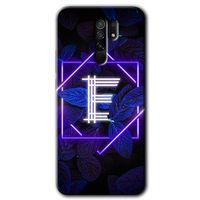 MRCİLETİSİM Xiaomi Redmi 9 Kılıf HD Desen Baskılı Arka Kapak+Temperli Cam - Dark Neon Yaprak E Harfi