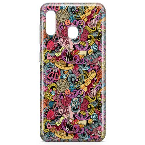 Samsung Galaxy A30 Kılıf Doodle Dikiş Makinesi Arka Kapak Koruma Desenli Full Koruyucu