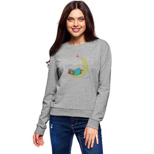 Uyuyan Boz Ayı Teddy Bear Iyi Baskılı Gri Kadın Sweatshirt