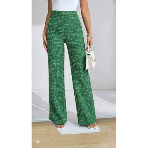 Kadın Yüksek Bel Paçaya Doğru Geniş Dokuma Pantolon