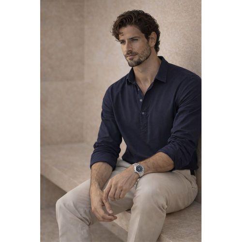 Yarım Pat Yakalı York Pamuk Kumaşlı Uzun Kollu Erkek Gömlek - Lacivert