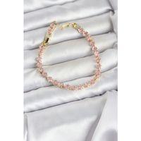 Pembe Kare Zirkon Taşlı Gold Renk Pirinç Su Yolu Kadın Bileklik