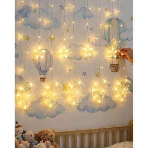 Dekoratif Ay Yıldız Perde Işığı Sıcak Beyaz Festival Ve Ev Süsleme