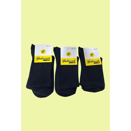 Yalıncak Yarım Konç Kolej Çorap Siyah Renk 6 Adet Desensiz Model