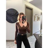 Kadın Uzun Kollu V Yaka Dantel Güpür Detay Bluz