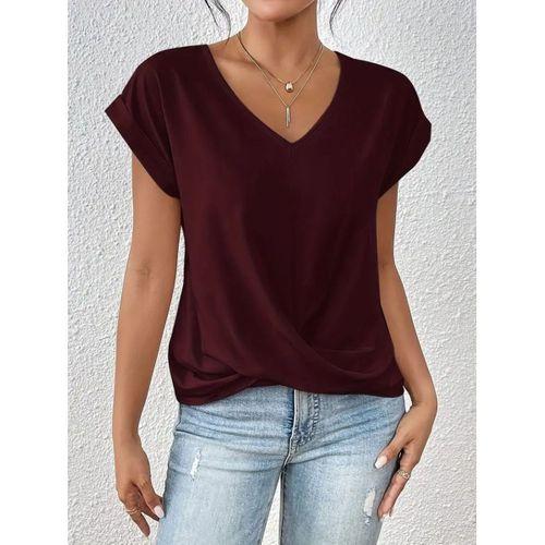 Kadın Kısa Kollu V Yakalı önden çapraz Geçmeli Detay Viskon Bluz