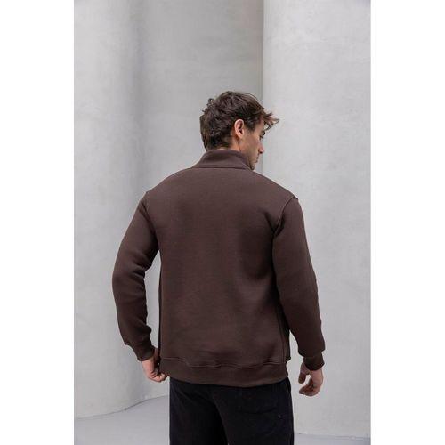 Marcel Regular Fit Fermuarlı Kıstıma Cepli Üç İplik Şardonlu Sweatshirt Kahve - Baggy Kalıp 3 İplik Şardonlu Eşofman Altı Kahve