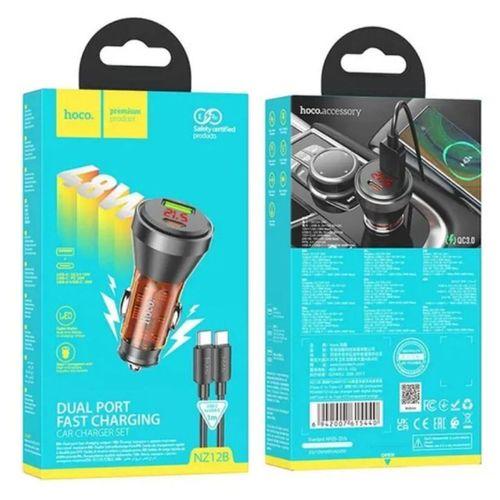 HOCO NZ12B Unimpeded PD48W USB + Type-C Araç Çakmaklı Hızlı Şarj Aleti + Type-C to Type-C Kablo Turuncu