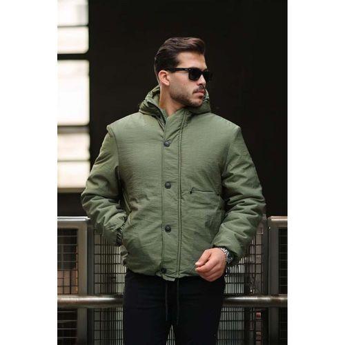 Oversize Cep Detaylı Kapüşonlu Hafif Şişme Mont - Yeşil