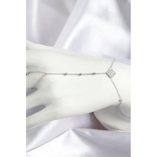 Pirinç Zirkon Taşlı Yonca Model Gümüş Renk Şahmeran