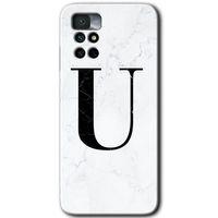 Redmi Note 11 4G Kılıf HD Desen Baskılı Arka Kapak - Beyaz Mermer Desenli U Harfi
