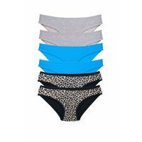 6 Adet Likralı Kadın Slip Külot Leopar Gri Mavi