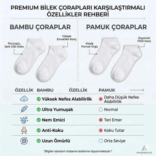 Kadın Bambu Patik Çorap 6'lı | Nefes Alan Nem Emici Yumuşak, Siyah Beyaz Gri