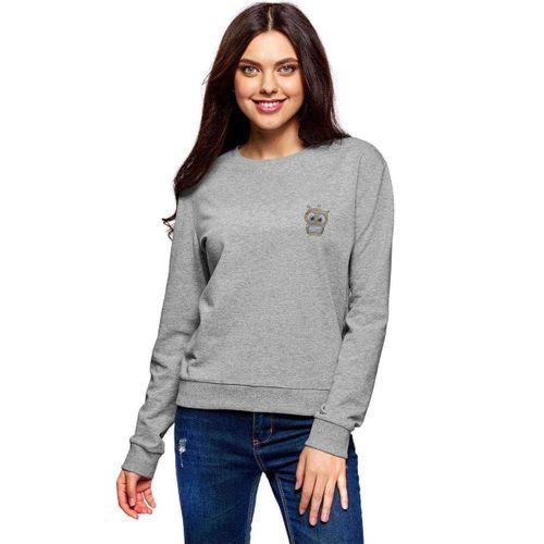 Gri Gömlek Illüstrasyon Kahverengi Baykuş Baykuş Baskılı Gri Kadın Sweatshirt