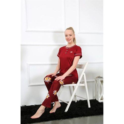 Kadın Bordo Kısa Kol Pijama Takım