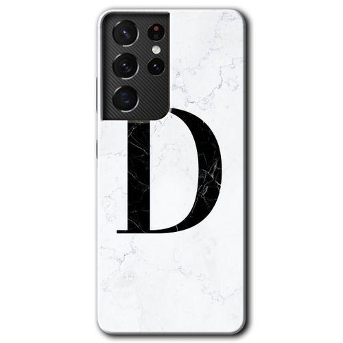 Potkal Hediye Fabrikası Samsung Galaxy S21 Ultra Kılıf HD Desen Baskılı Arka Kapak - Beyaz Mermer Desenli D Harfi