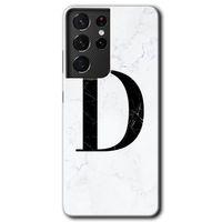Potkal Hediye Fabrikası Samsung Galaxy S21 Ultra Kılıf HD Desen Baskılı Arka Kapak - Beyaz Mermer Desenli D Harfi