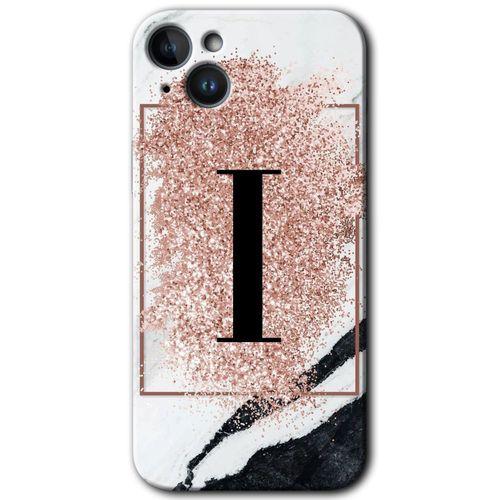 Potkal Hediye Fabrikası iPhone 14 Plus HD Baskılı Kılıf + 9D Tam Ekran Koruyucu - Pembe Mermer Desenli I Harfi