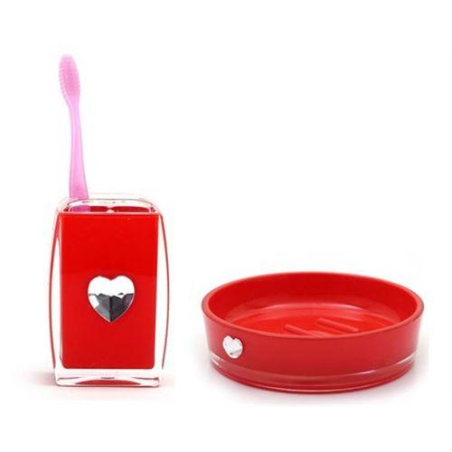 2 Li Banyo Seti,Kırmızı Kalpli Akrilik