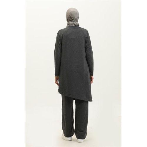 Kruvaze Bisiklet Yaka Sade Basic Tunik Panolon İkili Takım - 03076.017 - Antrasit