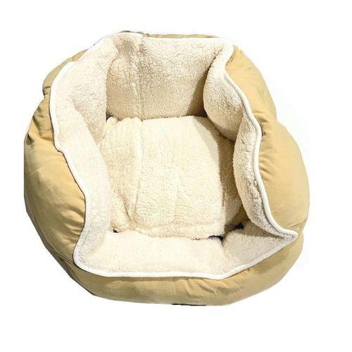 Süslüpati Kullanışlı Yıkanabilir Kumaş Silikon Elyaf Dolgulu Kedi Köpek Yatağı Kahve Krem 56Cm