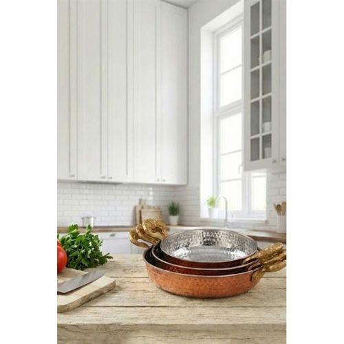 Turna Bakır Acemli Tava 3'lü Takım 1,2,3 No Makine Dövme Kırmızı Turna7610-1