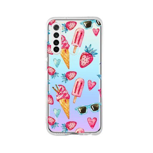 Redmi Note 8 Summer Çilek Desenli Premium Şeffaf Silikon Kılıf