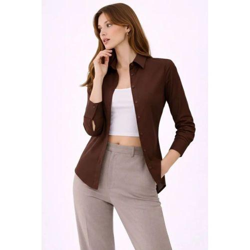 Uzun Kollu Gömlek Düğmeli Klasik Yaka Günlük Ve Ofis Şıklığına Uygun - Kahverengi