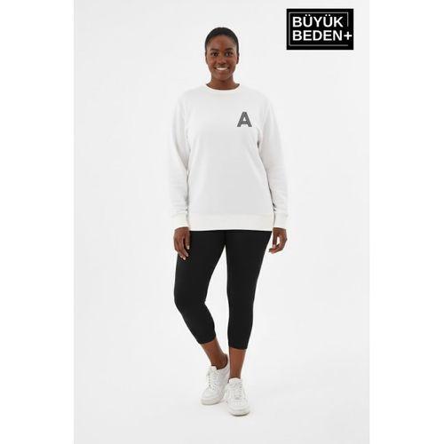 Kadın Büyük Beden A Baskılı Bisiklet Yaka ince Sweatshirt SPR26BSWK956-12