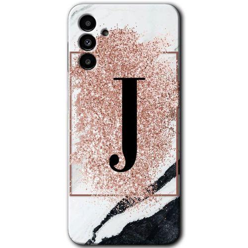 Galaxy A13 5G Kılıf HD Desen Baskılı Arka Kapak - Pembe Mermer Desenli J Harfi + Kırılmaz Cam