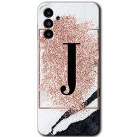 Galaxy A13 5G Kılıf HD Desen Baskılı Arka Kapak - Pembe Mermer Desenli J Harfi + Kırılmaz Cam