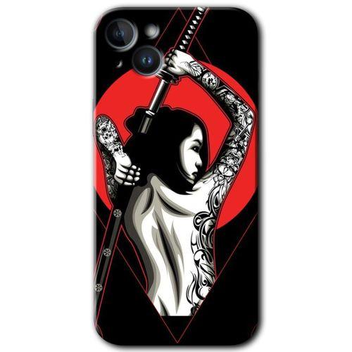 iPhone 14 Kılıf HD Desen Baskılı Arka Kapak - Temperli Cam - Samurai Girl