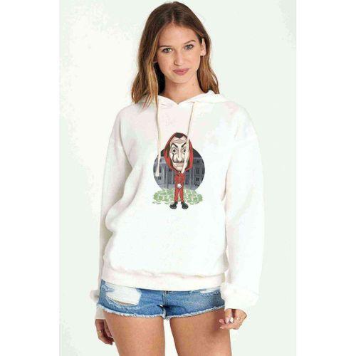 La Casa De Papel Baskılı Beyaz Kadın Kapşonlu Sweatshirt