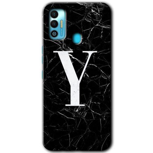 Tecno Spark 7T Kılıf HD Desen Baskılı Arka Kapak - Siyah Mermer Desenli Y Harfi + Kırılmaz Cam