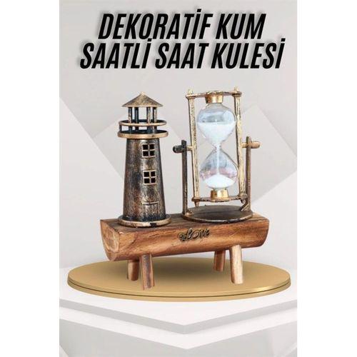 Deniz Feneri Kum Saati Ahşap Görünümlü Vintage Tarz Biblo