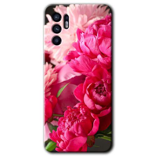Oppo Reno 6 Kılıf HD Desen Baskılı Arka Kapak + Temperli Cam - Kırmızı Beyaz Gül