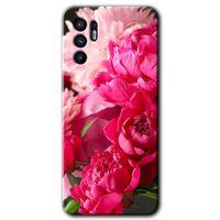 Oppo Reno 6 Kılıf HD Desen Baskılı Arka Kapak + Temperli Cam - Kırmızı Beyaz Gül
