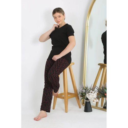 Kadın Kısa Kol Pamuk Penye Pijama Takım Siyah