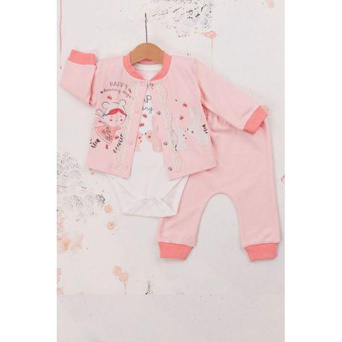 Happy Dancing Desenli 3'lü Hırkalı Kız Bebek Takım