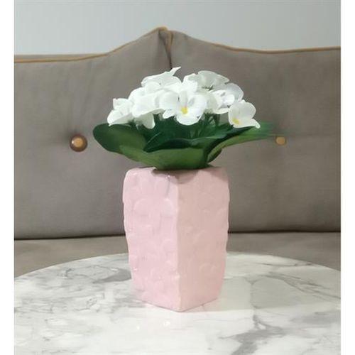 2 Adet Vazo Dahil,Vazoda Çiçek,Beyaz Yapay Çiçek,Vazo Dekoratif Çiçekli Pembe 7X7X17Cm