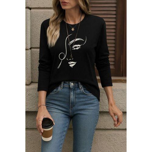 Kadın Uzun Kollu Bisiklet Yaka Yüz Desenli Viskon Bluz