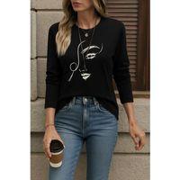 Kadın Uzun Kollu Bisiklet Yaka Yüz Desenli Viskon Bluz