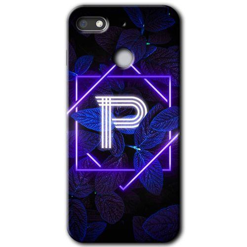 General Mobile GM 8 Go Kılıf HD Desen Baskılı Arka Kapak + Temperli Cam - Dark Neon Yaprak P Harfi